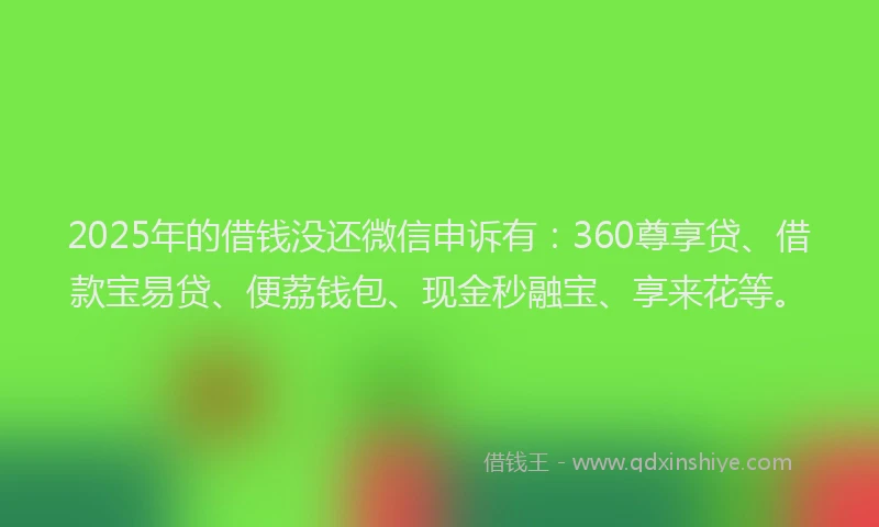 2025年的借钱没还微信申诉有：360尊享贷、借款宝易贷、便荔钱包、现金秒融宝、享来花等。
