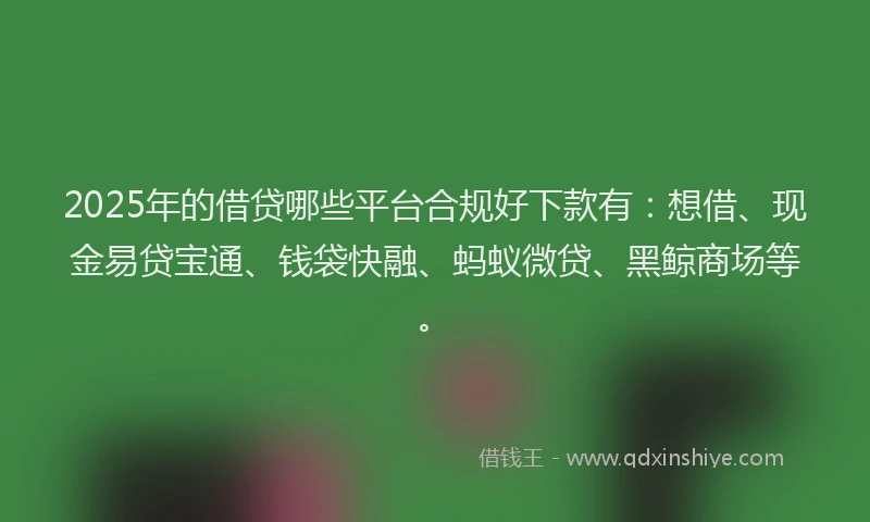 2025年的借贷哪些平台合规好下款有：想借、现金易贷宝通、钱袋快融、蚂蚁微贷、黑鲸商场等。