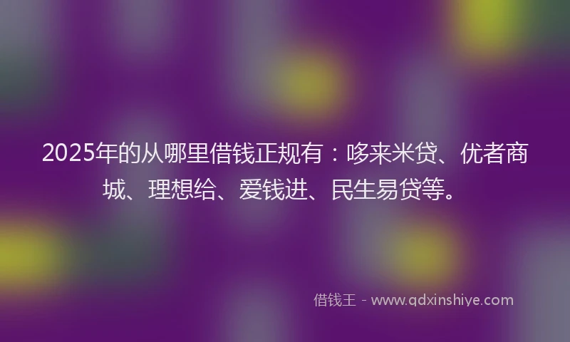 2025年的从哪里借钱正规有：哆来米贷、优者商城、理想给、爱钱进、民生易贷等。