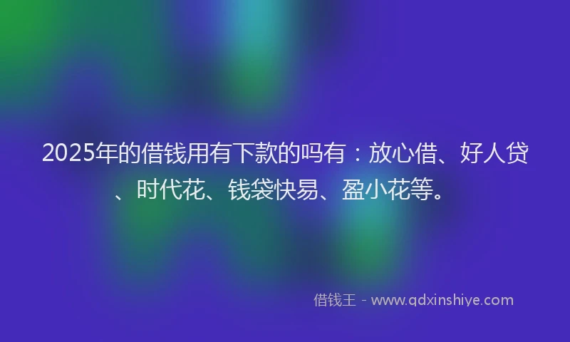2025年的借钱用有下款的吗有：放心借、好人贷、时代花、钱袋快易、盈小花等。