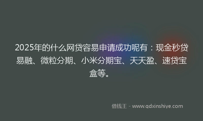 2025年的什么网贷容易申请成功呢有：现金秒贷易融、微粒分期、小米分期宝、天天盈、速贷宝盒等。