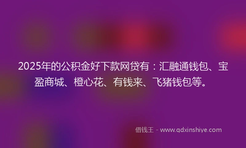 2025年的公积金好下款网贷有：汇融通钱包、宝盈商城、橙心花、有钱来、飞猪钱包等。