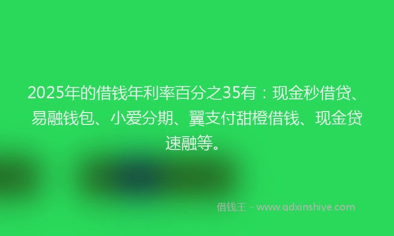 2025年的借钱年利率百分之35有：现金秒借贷、易融钱包、小爱分期、翼支付甜橙借钱、现金贷速融等。