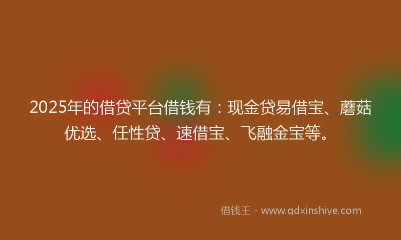 2025年的借贷平台借钱有：现金贷易借宝、蘑菇优选、任性贷、速借宝、飞融金宝等。