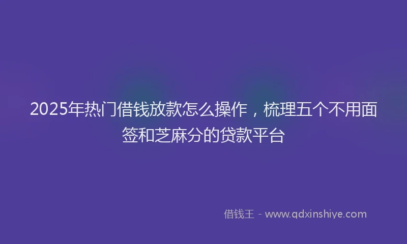 2025年热门借钱放款怎么操作，梳理五个不用面签和芝麻分的贷款平台