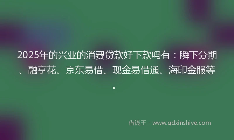 2025年的兴业的消费贷款好下款吗有：瞬下分期、融享花、京东易借、现金易借通、海印金服等。