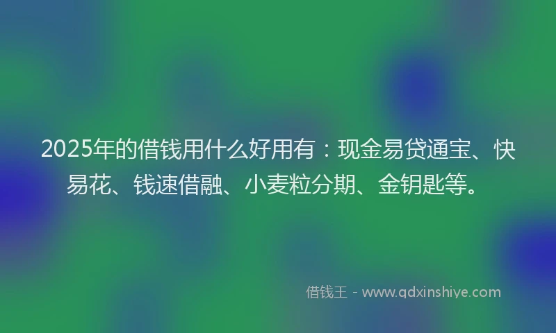 2025年的借钱用什么好用有：现金易贷通宝、快易花、钱速借融、小麦粒分期、金钥匙等。