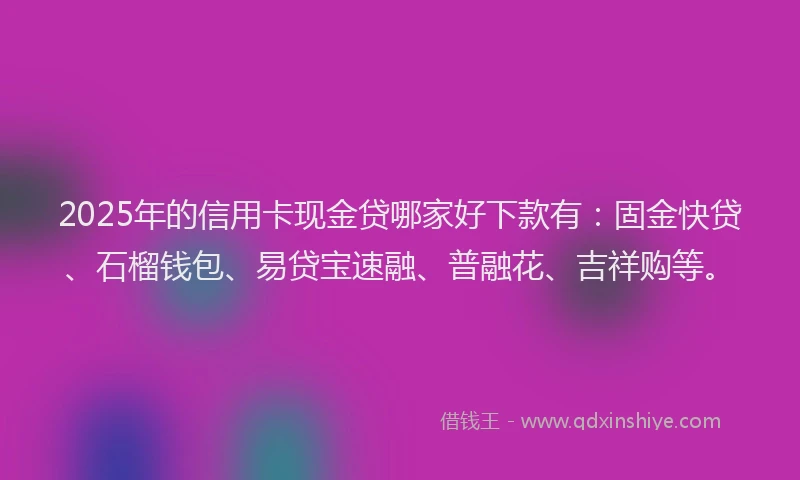 2025年的信用卡现金贷哪家好下款有：固金快贷、石榴钱包、易贷宝速融、普融花、吉祥购等。