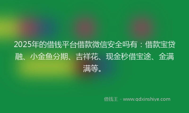 2025年的借钱平台借款微信安全吗有：借款宝贷融、小金鱼分期、吉祥花、现金秒借宝途、金满满等。