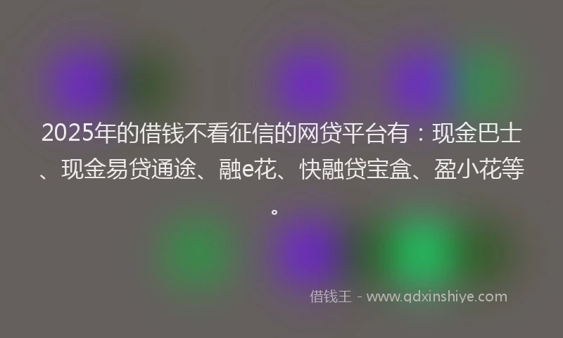 2025年的借钱不看征信的网贷平台有：现金巴士、现金易贷通途、融e花、快融贷宝盒、盈小花等。