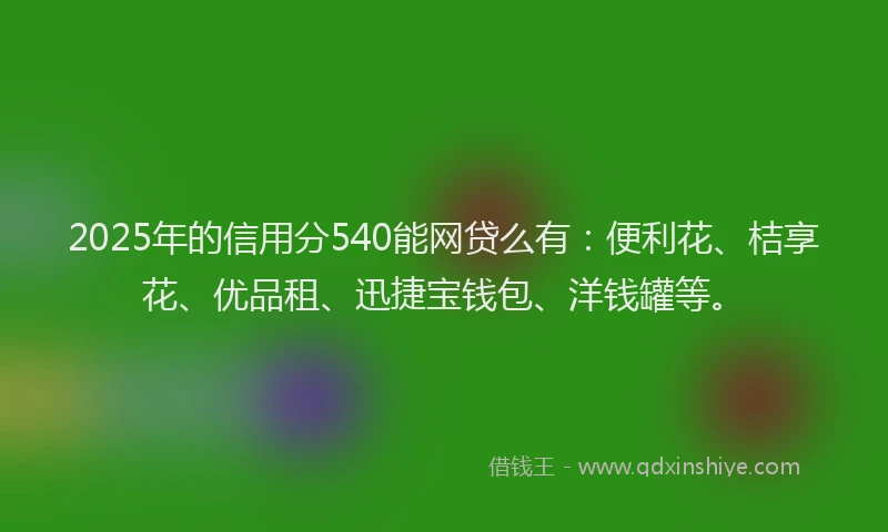 2025年的信用分540能网贷么有：便利花、桔享花、优品租、迅捷宝钱包、洋钱罐等。