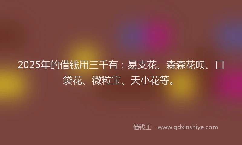 2025年的借钱用三千有：易支花、森森花呗、口袋花、微粒宝、天小花等。