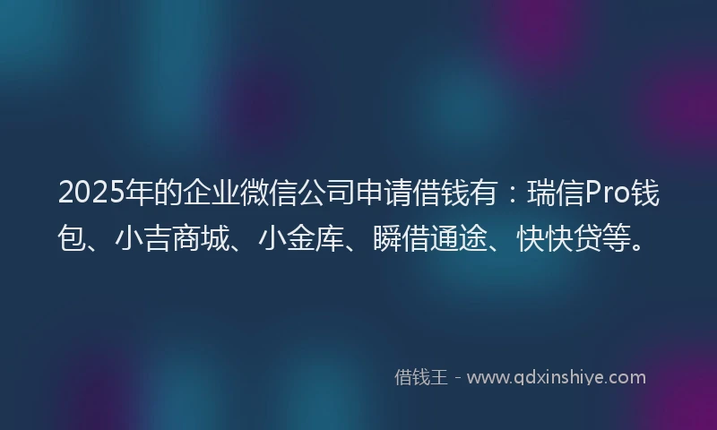 2025年的企业微信公司申请借钱有：瑞信Pro钱包、小吉商城、小金库、瞬借通途、快快贷等。