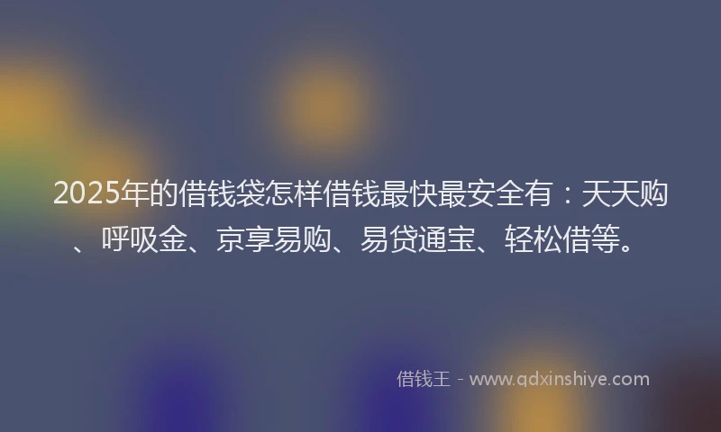 2025年的借钱袋怎样借钱最快最安全有：天天购、呼吸金、京享易购、易贷通宝、轻松借等。
