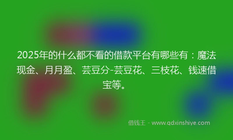 2025年的什么都不看的借款平台有哪些有：魔法现金、月月盈、芸豆分-芸豆花、三枝花、钱速借宝等。