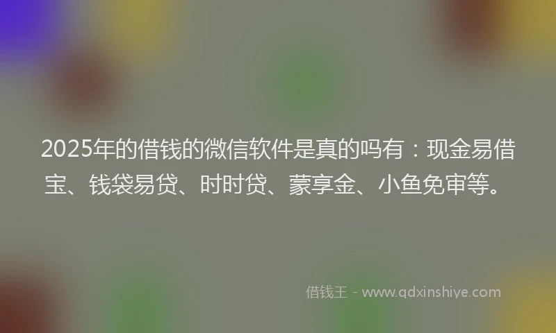 2025年的借钱的微信软件是真的吗有：现金易借宝、钱袋易贷、时时贷、蒙享金、小鱼免审等。