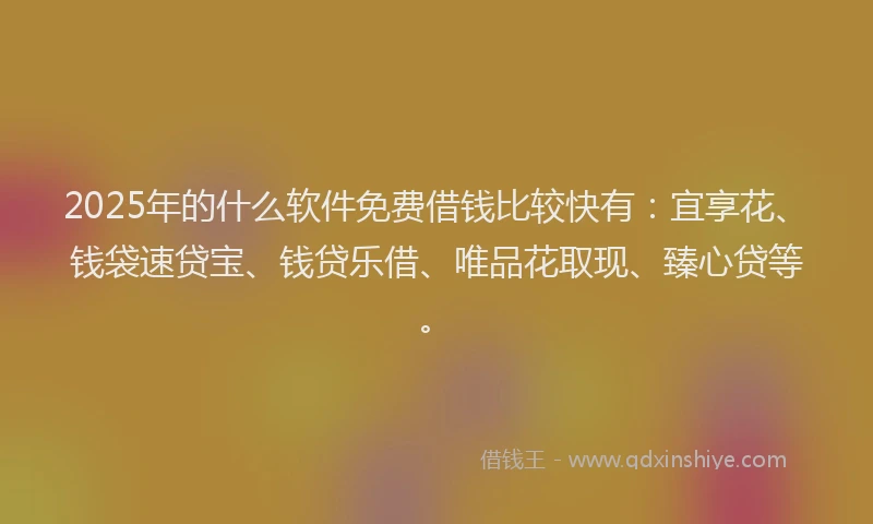 2025年的什么软件免费借钱比较快有：宜享花、钱袋速贷宝、钱贷乐借、唯品花取现、臻心贷等。