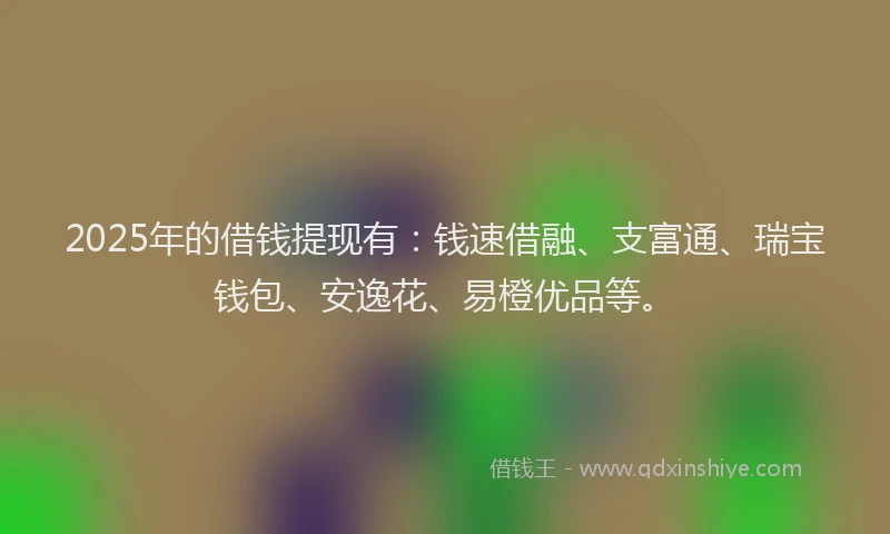 2025年的借钱提现有：钱速借融、支富通、瑞宝钱包、安逸花、易橙优品等。