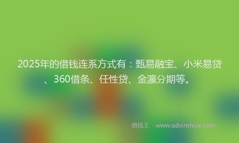 2025年的借钱连系方式有：甄易融宝、小米易贷、360借条、任性贷、金瀛分期等。