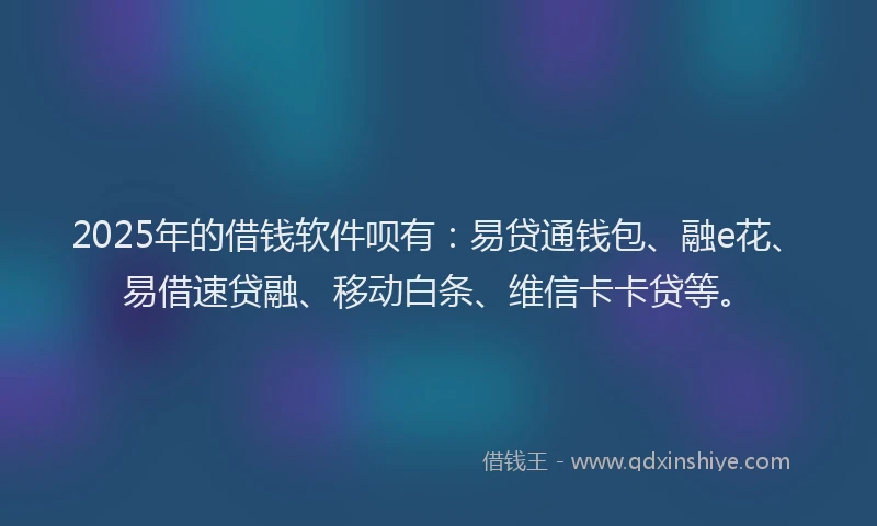 2025年的借钱软件呗有：易贷通钱包、融e花、易借速贷融、移动白条、维信卡卡贷等。