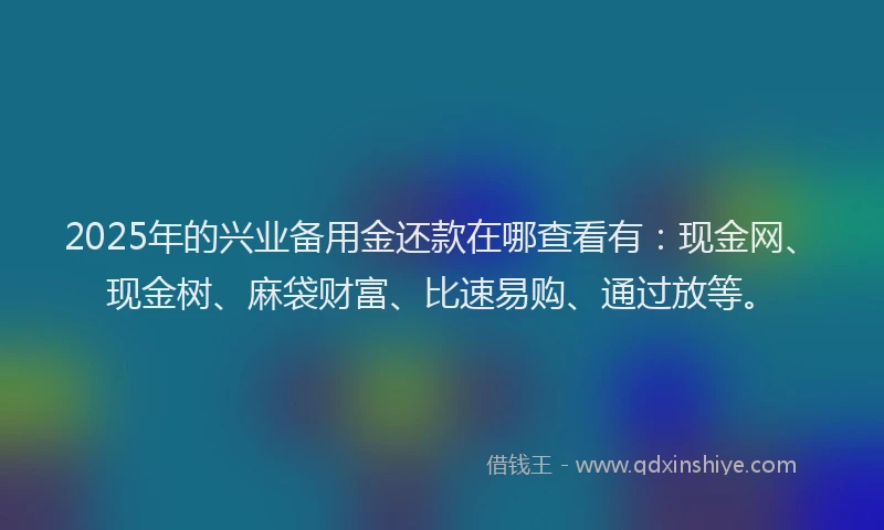 2025年的兴业备用金还款在哪查看有：现金网、现金树、麻袋财富、比速易购、通过放等。