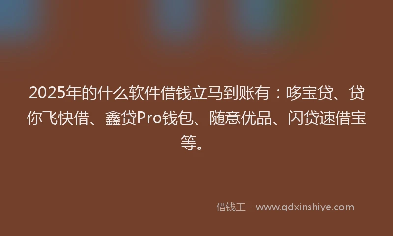 2025年的什么软件借钱立马到账有：哆宝贷、贷你飞快借、鑫贷Pro钱包、随意优品、闪贷速借宝等。