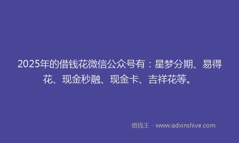 2025年的借钱花微信公众号有：星梦分期、易得花、现金秒融、现金卡、吉祥花等。