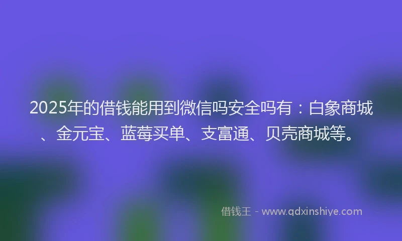 2025年的借钱能用到微信吗安全吗有：白象商城、金元宝、蓝莓买单、支富通、贝壳商城等。