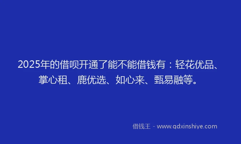 2025年的借呗开通了能不能借钱有：轻花优品、掌心租、鹿优选、如心来、甄易融等。