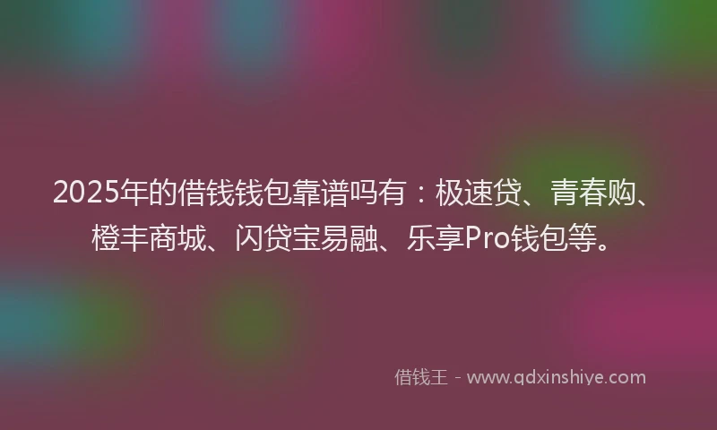 2025年的借钱钱包靠谱吗有：极速贷、青春购、橙丰商城、闪贷宝易融、乐享Pro钱包等。