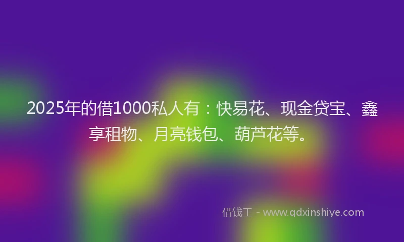 2025年的借1000私人有：快易花、现金贷宝、鑫享租物、月亮钱包、葫芦花等。