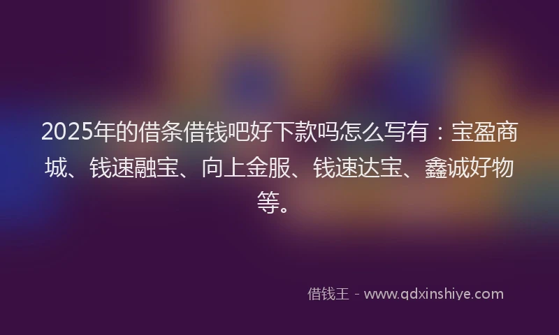 2025年的借条借钱吧好下款吗怎么写有：宝盈商城、钱速融宝、向上金服、钱速达宝、鑫诚好物等。