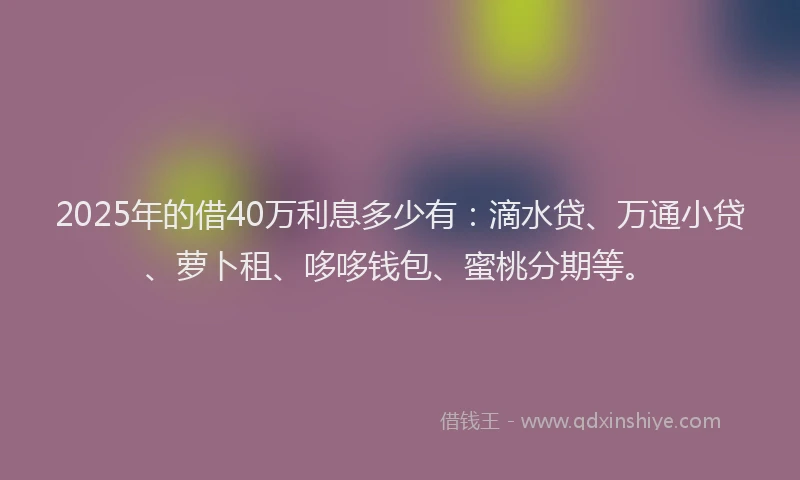 2025年的借40万利息多少有：滴水贷、万通小贷、萝卜租、哆哆钱包、蜜桃分期等。