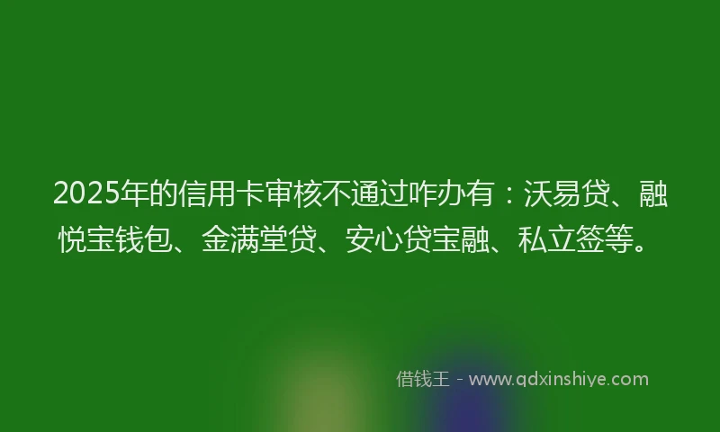 2025年的信用卡审核不通过咋办有：沃易贷、融悦宝钱包、金满堂贷、安心贷宝融、私立签等。