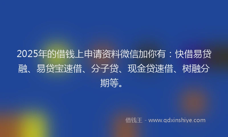 2025年的借钱上申请资料微信加你有：快借易贷融、易贷宝速借、分子贷、现金贷速借、树融分期等。