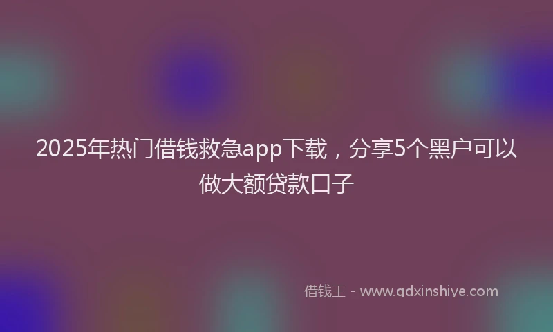 2025年热门借钱救急app下载，分享5个黑户可以做大额贷款口子