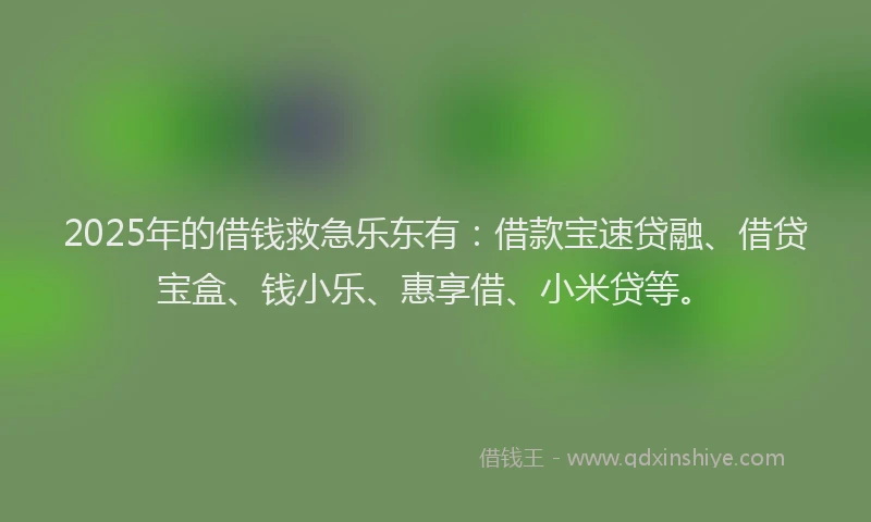 2025年的借钱救急乐东有：借款宝速贷融、借贷宝盒、钱小乐、惠享借、小米贷等。
