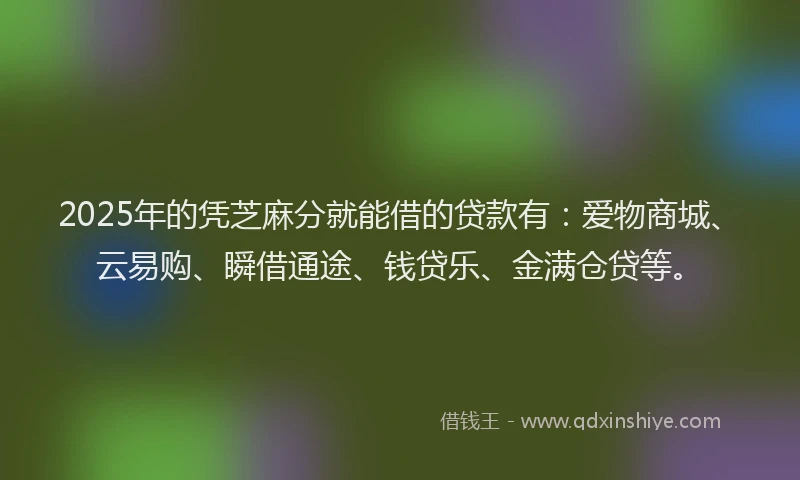 2025年的凭芝麻分就能借的贷款有：爱物商城、云易购、瞬借通途、钱贷乐、金满仓贷等。