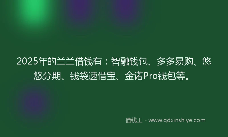 2025年的兰兰借钱有：智融钱包、多多易购、悠悠分期、钱袋速借宝、金诺Pro钱包等。