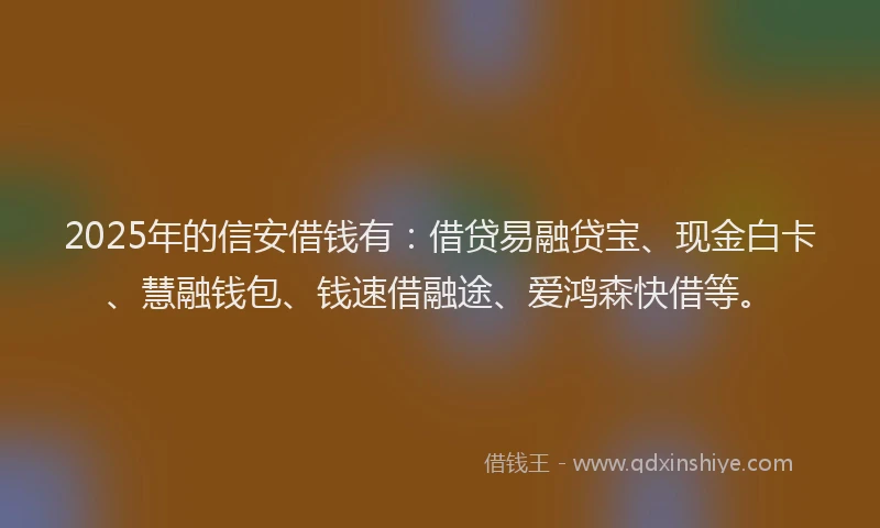 2025年的信安借钱有：借贷易融贷宝、现金白卡、慧融钱包、钱速借融途、爱鸿森快借等。