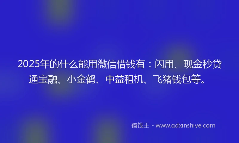 2025年的什么能用微信借钱有：闪用、现金秒贷通宝融、小金鹤、中益租机、飞猪钱包等。