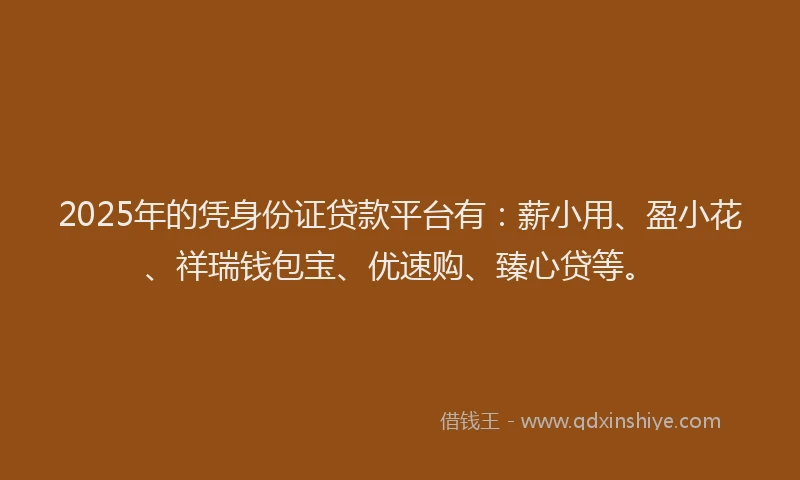 2025年的凭身份证贷款平台有：薪小用、盈小花、祥瑞钱包宝、优速购、臻心贷等。