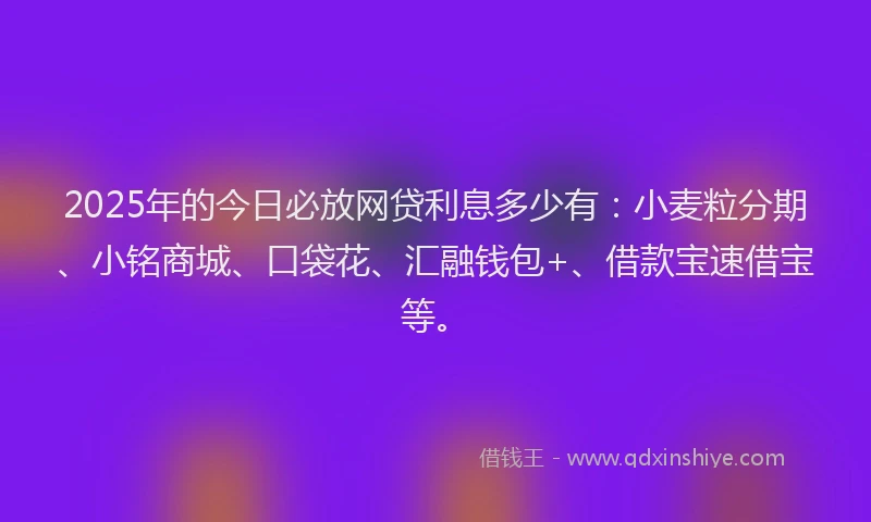 2025年的今日必放网贷利息多少有：小麦粒分期、小铭商城、口袋花、汇融钱包+、借款宝速借宝等。