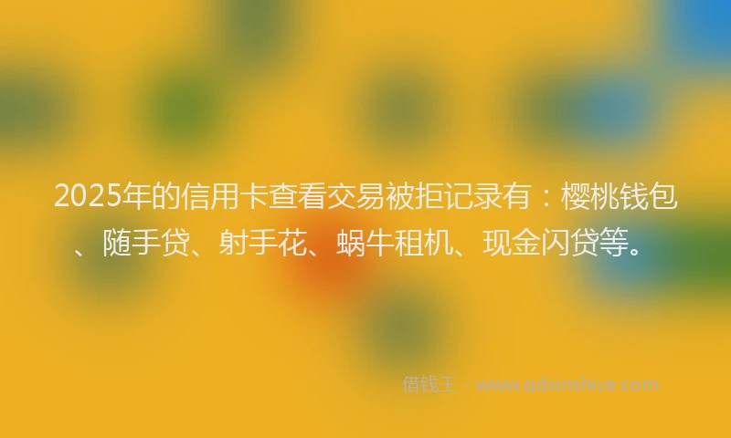 2025年的信用卡查看交易被拒记录有：樱桃钱包、随手贷、射手花、蜗牛租机、现金闪贷等。