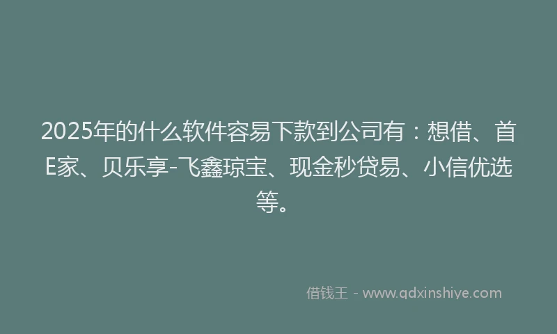 2025年的什么软件容易下款到公司有：想借、首E家、贝乐享-飞鑫琼宝、现金秒贷易、小信优选等。