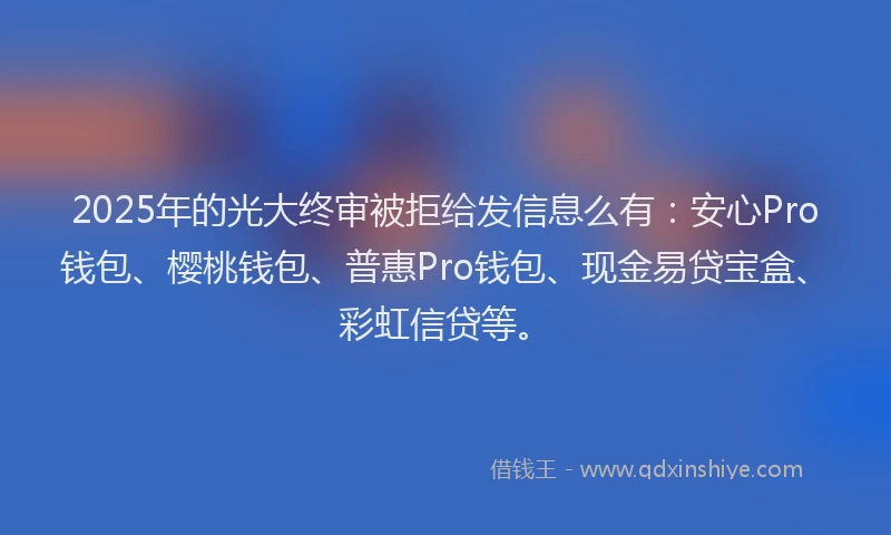 2025年的光大终审被拒给发信息么有：安心Pro钱包、樱桃钱包、普惠Pro钱包、现金易贷宝盒、彩虹信贷等。
