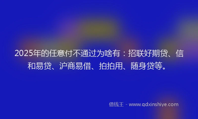2025年的任意付不通过为啥有：招联好期贷、信和易贷、沪商易借、拍拍用、随身贷等。