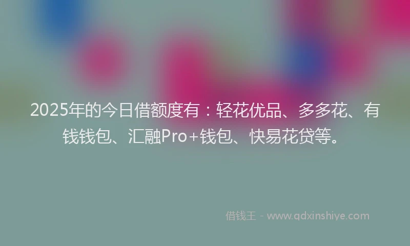 2025年的今日借额度有：轻花优品、多多花、有钱钱包、汇融Pro+钱包、快易花贷等。