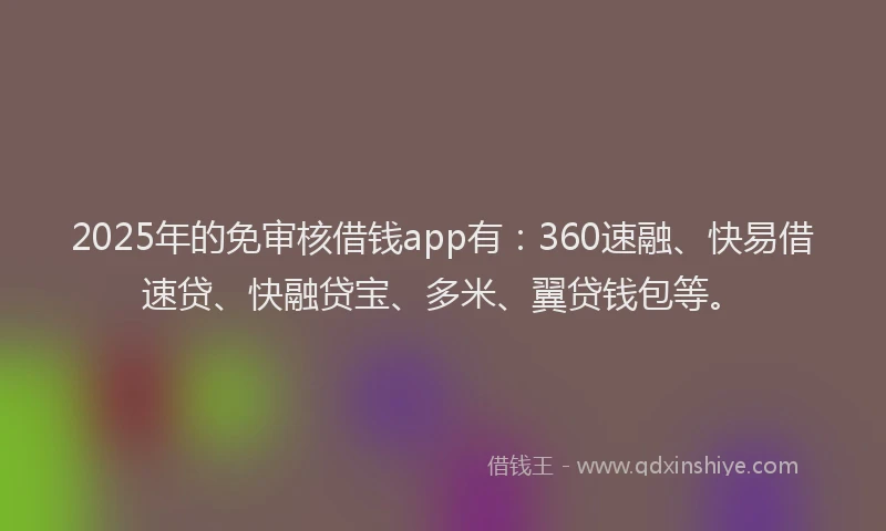 2025年的免审核借钱app有：360速融、快易借速贷、快融贷宝、多米、翼贷钱包等。