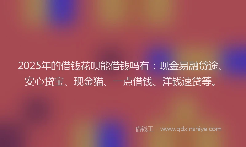 2025年的借钱花呗能借钱吗有：现金易融贷途、安心贷宝、现金猫、一点借钱、洋钱速贷等。